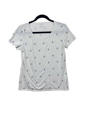 ✨3/$30 Talbots S White Anchor Print Scoop Neck T-Shirt Nautical 100% Cotton